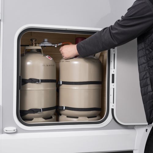 Gasflaschen sicher verstaut dank DuoControl und LPG Zertifizierter Gaskontrolle