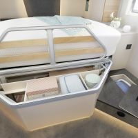 Doppelter Boden als Stauraum nutzen und umklappbares Bett als Stauraum Erweiterung